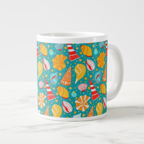 Cartoon seashells with sand and doodle ornament   giant coffee mug