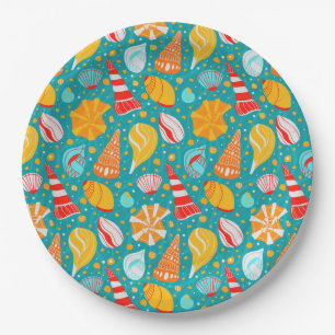 Cartoon seashells with sand and doodle ornament   paper plates