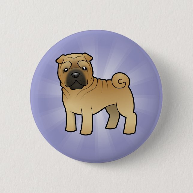 Cartoon Shar Pei Pinback Button (Front)