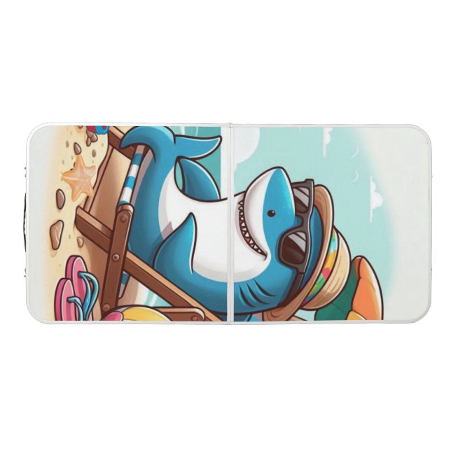 Cartoon shark at the beach beer pong table (Top)