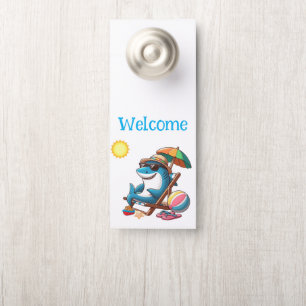 Cartoon shark at the beach door hanger