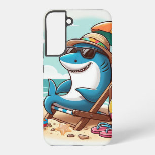 Cartoon shark at the beach samsung galaxy s22+ case