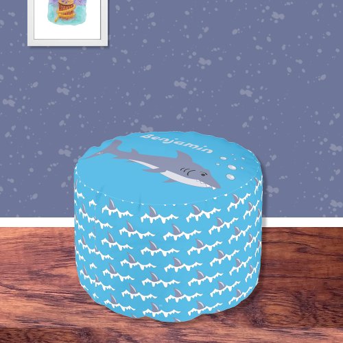 Cartoon Shark Blue Personalized Kid Pouf