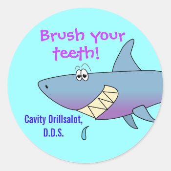 Cartoon Shark Brush Your Teeth Kid Dentist Sticker by alinaspencil at Zazzle