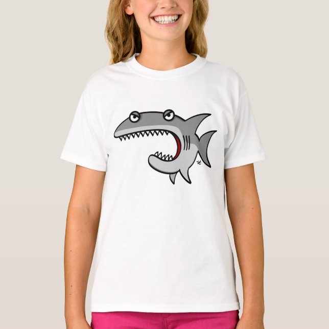 Cartoon Shark Girls Ringer T-Shirt (Front)