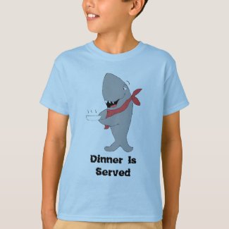Cartoon Shark Holding Dinner Plate T-Shirt
