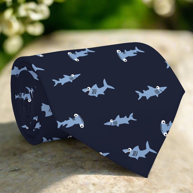 Cartoon Shark In Blue Ocean Abstract Pattern Neck Tie (Creator Uploaded)