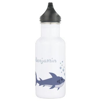 Cartoon Shark Kid Blue Water Bottle With Name by ArianeC at Zazzle