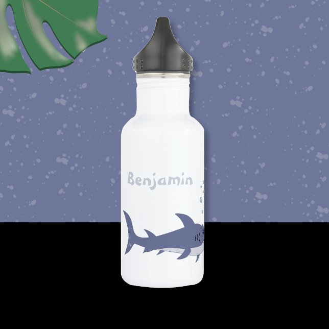 Cartoon Shark Kid Water Bottle with Name (Cartoon shark kid water bottle with name .)