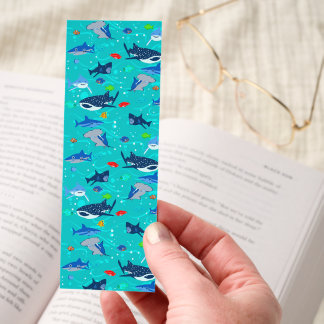 Cartoon Shark Pattern Bookmark with Bright Colors