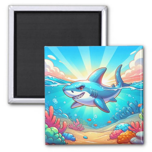 Cartoon Shark Swimming through the Ocean Magnet