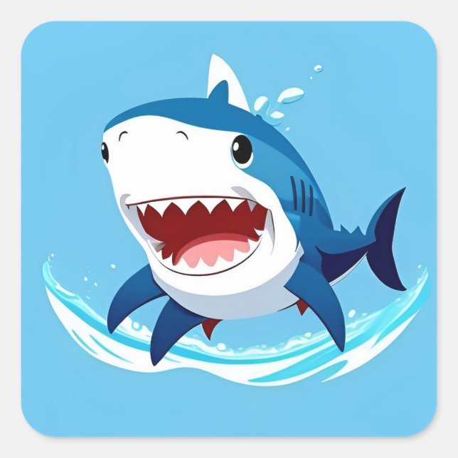 Cartoon Shark Swimming Underwater Square Sticker (Front)