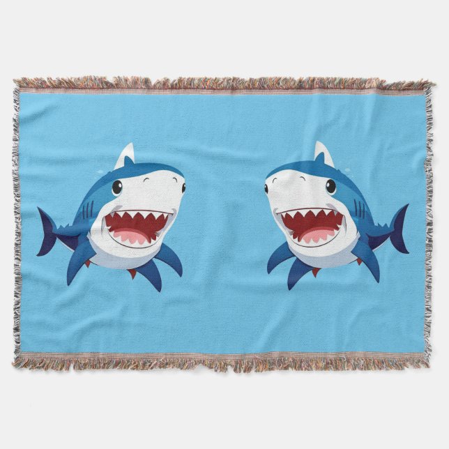 Cartoon Shark Swimming Underwater Throw Blanket (Front)