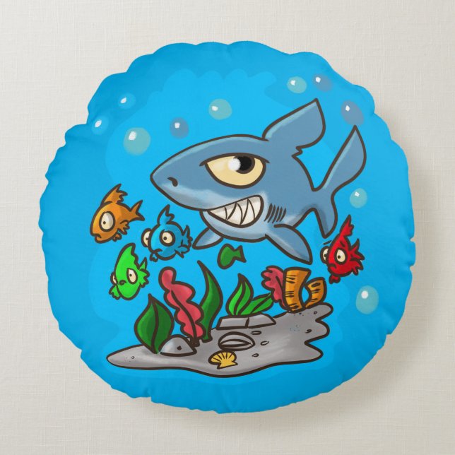 Cartoon sharks round pillow (Front)