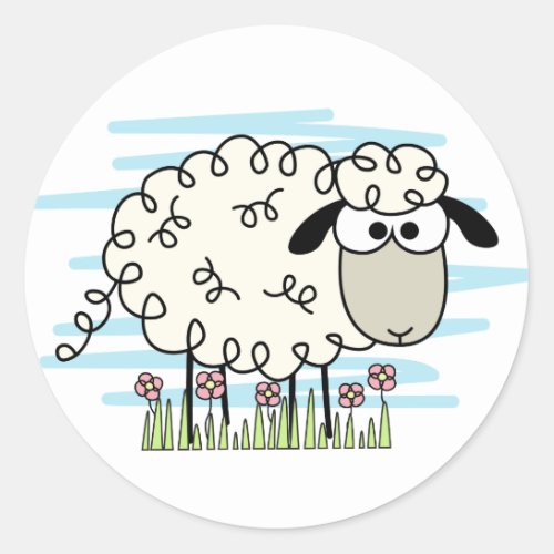 Cartoon Sheep  Button Classic Round Sticker