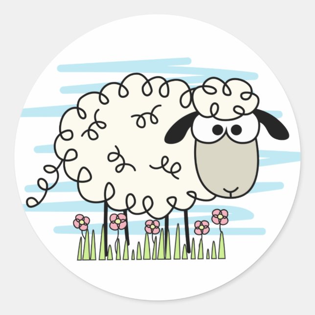 Cartoon Sheep  Button Classic Round Sticker (Front)