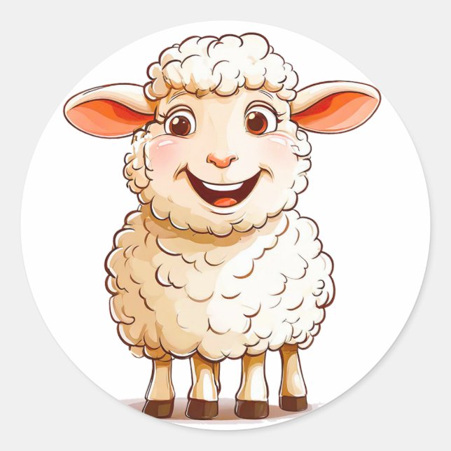 Cartoon Sheep Classic Round Sticker (Front)