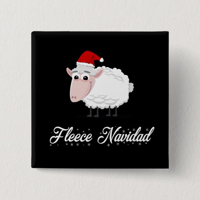 Cartoon Sheep Fleece Navidad Button (Front)