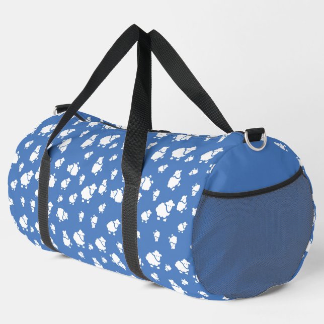 Cartoon Sheep on Blue Background Duffle Bag – Cute (Right Corner)