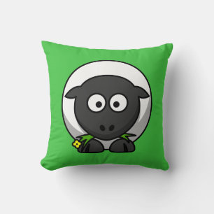 Cartoon Sheep on Green Throw Pillow
