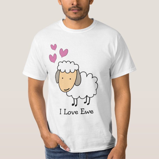 Cartoon Sheep Pun I Love Ewe T-Shirt (Front)