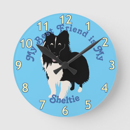 Cartoon Shetland Sheepdog Round Clock