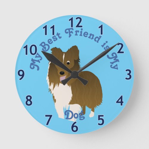 Cartoon Shetland Sheepdog Sable Round Clock