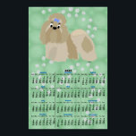 Cartoon Shih Tzu 2025 Calendar Poster<br><div class="desc">The top part shows a cute cartoon style Shih Tzu against a green background with gray paw prints. The bottom part is a 2025 Calendar.</div>
