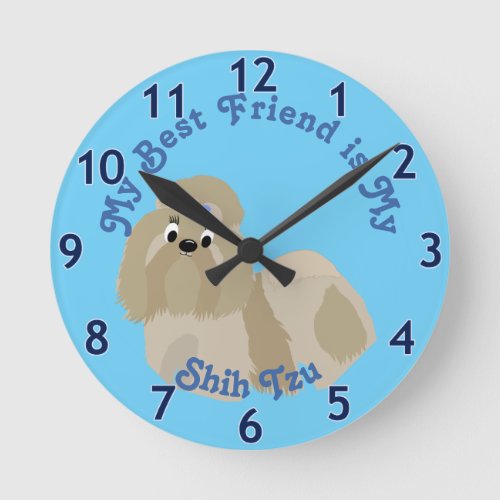 Cartoon Shih Tzu 2 Round Clock