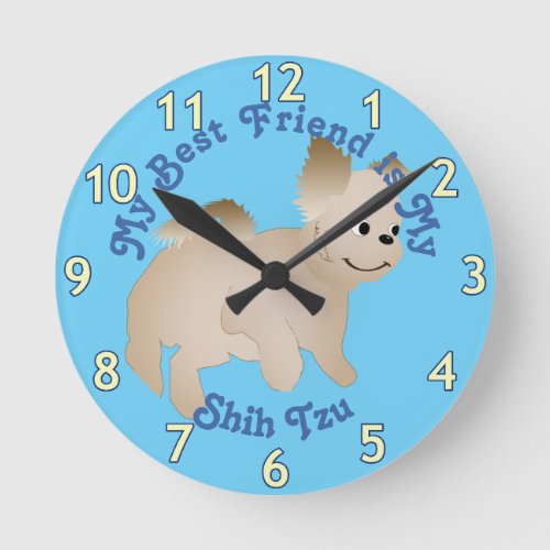 Cartoon Shih Tzu Jumping Round Clock