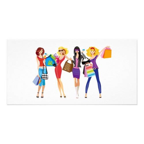 CARTOON SHOPPING GIRLS VECTORS FASHION STYLE FUN F CARD