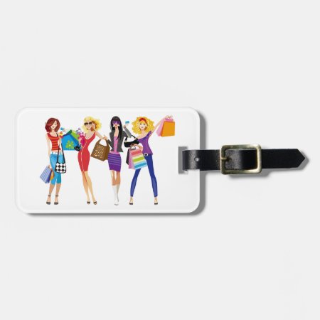 Cartoon Shopping Girls Vectors Fashion Style Fun F Luggage Tag