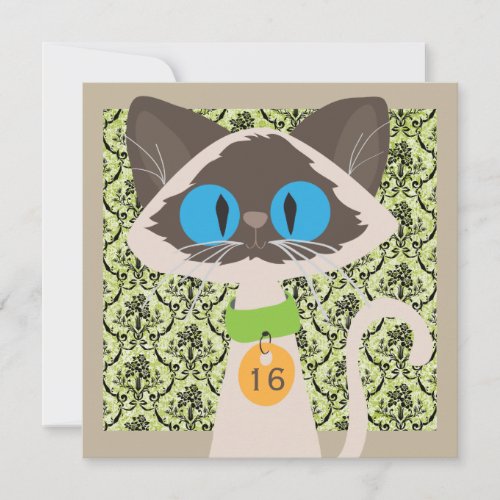 Cartoon Siamese Cat Any Age Birthday Party Invitation