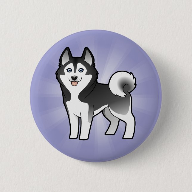 Cartoon Siberian Husky / Alaskan Malamute Pinback Button (Front)
