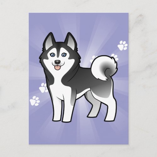 Cartoon Siberian Husky  Alaskan Malamute Postcard