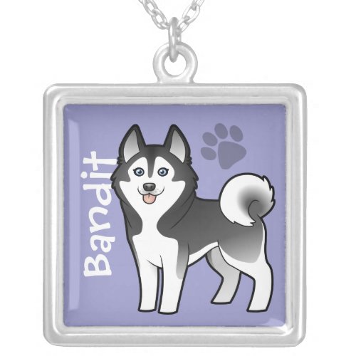 Cartoon Siberian Husky  Alaskan Malamute Silver Plated Necklace