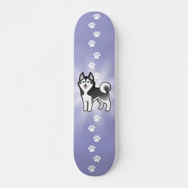 Cartoon Siberian Husky / Alaskan Malamute Skateboard Deck (Front)