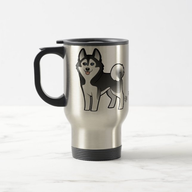 Cartoon Siberian Husky / Alaskan Malamute Travel Mug (Left)