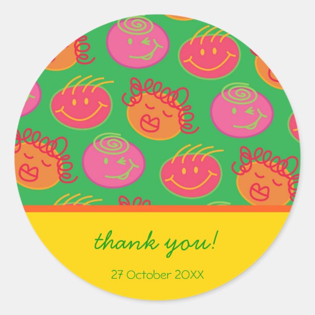 Cartoon Silly Bubblegum Heads Gift / Favor Sticker (Front)