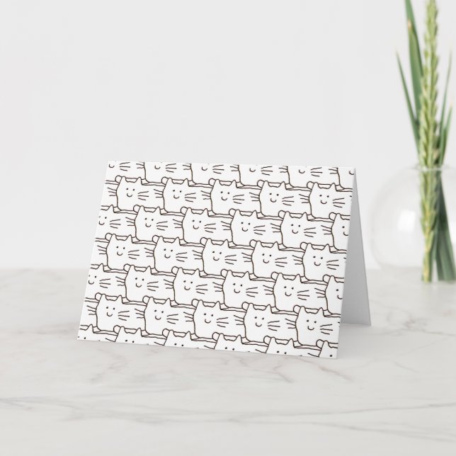 Cartoon Simple Cats Drawing Happy Birthday Card (Front)