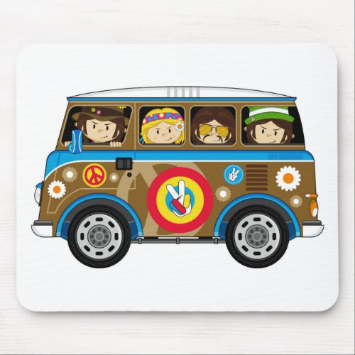 Cartoon Sixties Peace Hippie Van Mouse Pad