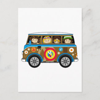 Cartoon Sixties Peace Hippie Van Postcard