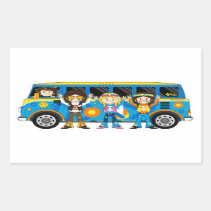 Cartoon Sixties Peace Hippie Van Rectangular Sticker