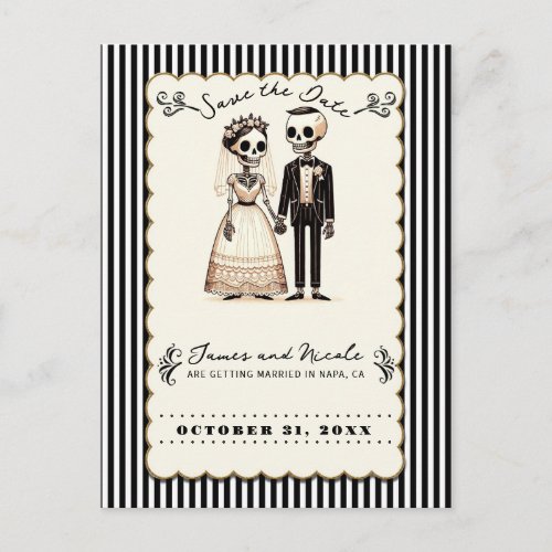 Cartoon Skeleton Bride  Groom Save the Date  Announcement Postcard