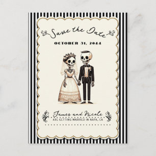 Cartoon Skeleton Bride + Groom Save the Date  Announcement Postcard