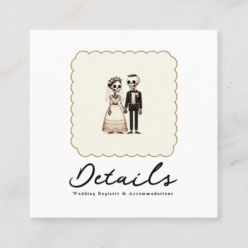 Cartoon Skeleton Bride  Groom Wedding Details Square Business Card