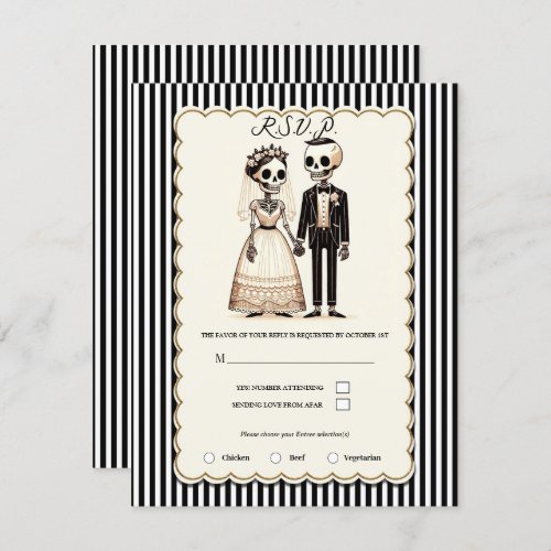 Cartoon Skeleton Bride  Groom Wedding RSVP Invitation