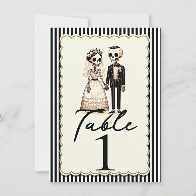 Cartoon Skeleton Bride Groom Wedding Table Number (Front)