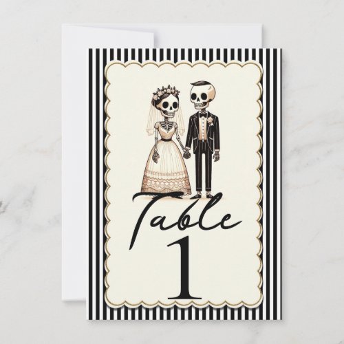 Cartoon Skeleton Bride Groom Wedding Table Number