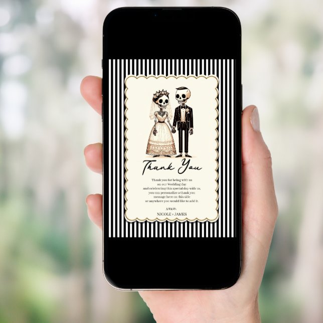 Cartoon Skeleton Bride + Groom Wedding Thank You Invitation (Front Digital)